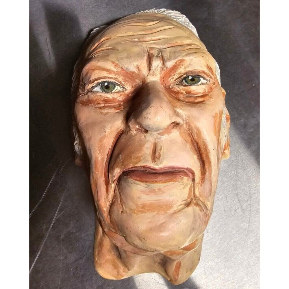 Rare Unique Folk Art Plaster Old Man Mask- Wall Art 12"x7.5"x5"